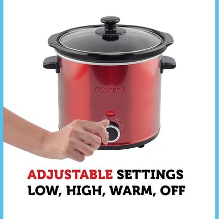 Courant 3.2 Quart Slow Cooker - Red, Removable Ceramic Insert & Glass Lid With T