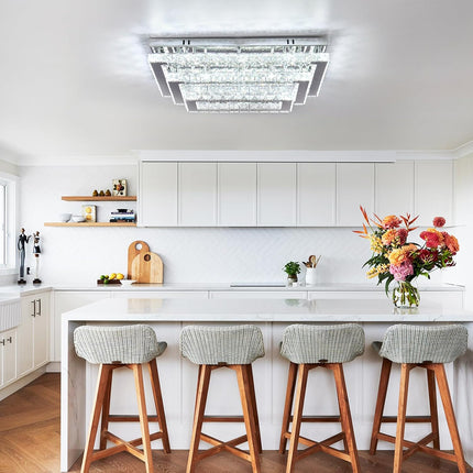 Finktonglan Modern Crystal LED Ceiling Light Fixtures 20” Dimmable Rectangular F