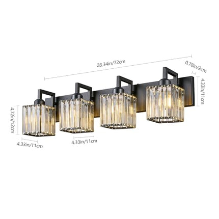 Black Bathroom Light Fixture, 4-Light Crystal Vanity Lighting, Bathroom Lighting
