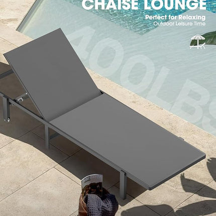 Aluminum Chaise Lounge Chair Outdoor with Wheels, Patio Lounge Chair with Adjust