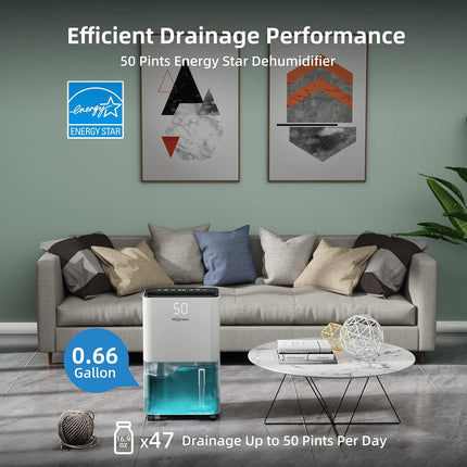 HOGARLABS 3500 Sq. Ft 50 Pint Energy Star Dehumidifier for Home Basements Bedroo