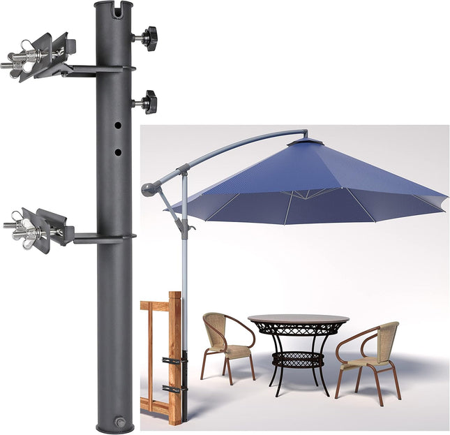 Deck Man Patio Table/Offset Umbrella Railing Holder, Stainless Steel Outdoor Umb