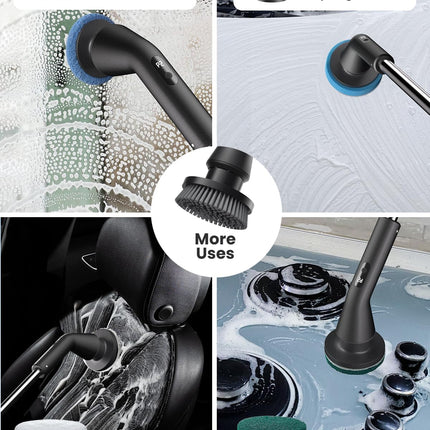 Leebein Electric Spin Scrubber (2026), Cordless Cleaning Brush with 7 Heads, Extendable Handle, IPX7, Black