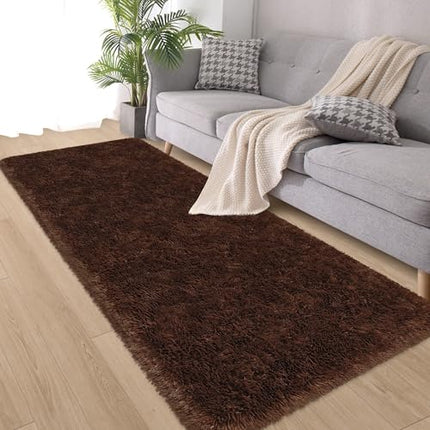 ZJYeRug Brown Runner Rugs for Bedroom Living Room,Non Slip Bedside Fluffy Area R