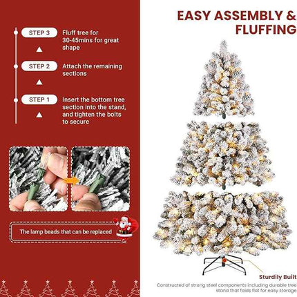 SHareconn 7ft Prelit Snow Flocked Artificial Holiday Christmas Tree with 350 Incandescent Warm White Lights, Foldable Stand, Snow Flocked Full Prelighted Xmas Tree W/1170 Branch Tips, 7.5 FT, White https://a.co/d/0bJx0XVN
