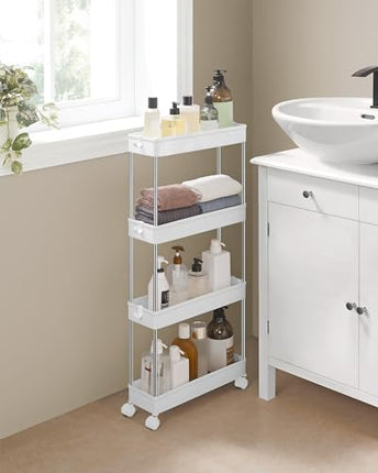 SONGMICS Slim Storage Cart, 4-Tier Rolling Cart, Narrow Utility Cart on Wheels,