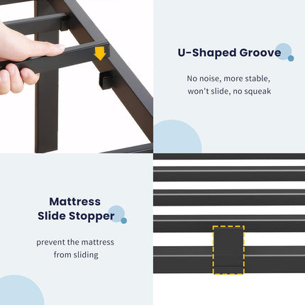 Superay Twin Bed Frame with Mattress Slide Stopper, 18 Inch Metal Platform Bed Frame, Heavy Duty Tall Bed Frame No Box Spring Needed with Large Storage Space, Easy Assembly, Noise Free https://a.co/d/06tf71sS