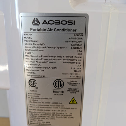 INCOMPLETE AAOBOSI 8000 BTU Portable Air Conditioner, 4-in-1 WiFi AC for Rooms up to 182 Sq Ft (Unit Only)