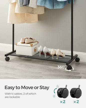 SONGMICS Clothes Rack with Wheels, 35.8 Inch Garment Rack, Clothing Rack for Han
