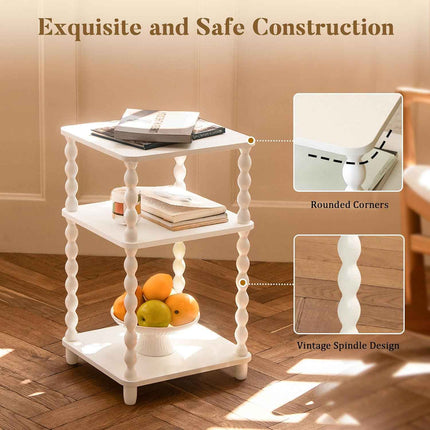 Fultyle End Table, Small Side Table with 3 Tier Open Shelf, Modern NightStand Be