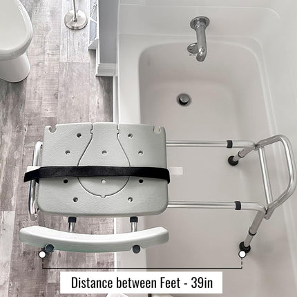 DMI Heavy-duty Sliding Transfer Bench Shower Chair With Cut-out Seat and Adjusta