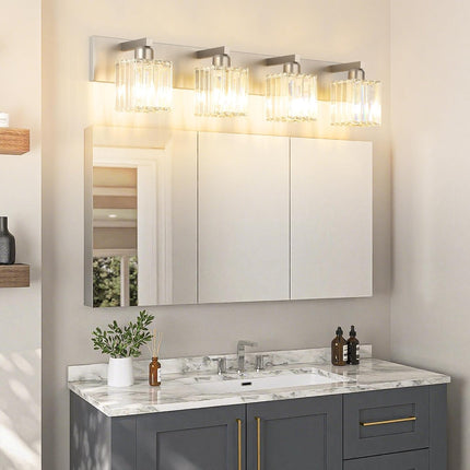 Aipsun 4-Light Crystal Modern Bathroom Vanity Light, Brushed Nickel