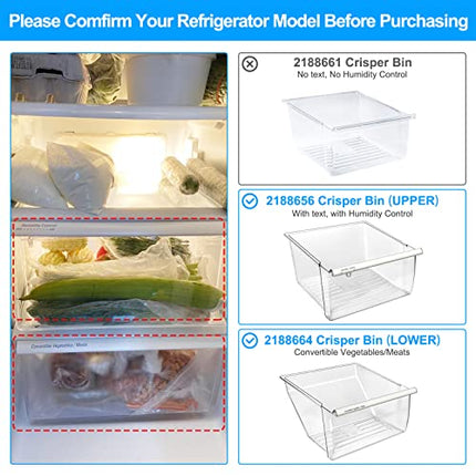 [2 Pack] Upgraded 2188656 Fridge Crisper Drawer (UPPER) & 2188664 Fridge Crisper