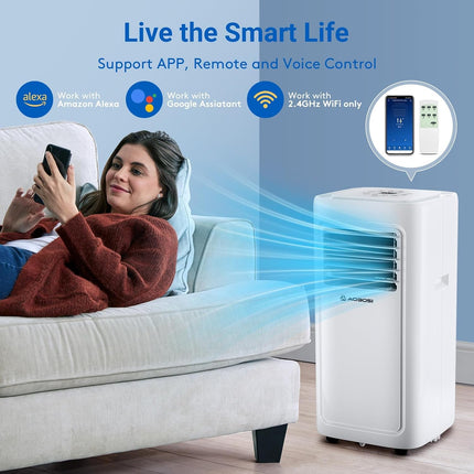 AAOBOSI 10000 BTU Portable Air Conditioner for Rooms up to 220 Sq Ft, 4-in-1 WiFi AC with Window Kit & Remote