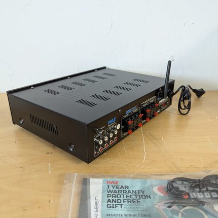 Pyle 500W Karaoke Wireless Bluetooth Amplifier, 4-Channel Stereo Home Theater Amp with USB, SD, FM Radio & Remote, Black