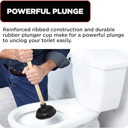 Heavy Duty Toilet Plunger Strong Suction Force Cup Rubber with 18 in. Wooden Han
