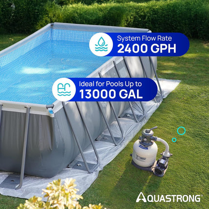 AQUASTRONG 14in Sand Filter Pump for Above Ground Pool with Timer, 2/3 HP Pool P