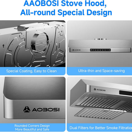 AAOBOSI 30 Inch Under Cabinet Range Hood, 700 CFM, Gesture & Touch Control