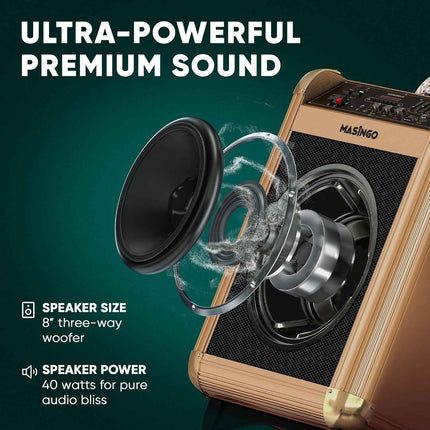 MASINGO Karaoke Machine for Adults and Kids with 2 Bluetooth Wireless Microphone