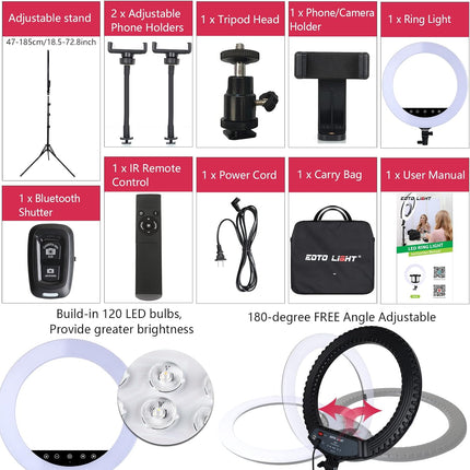 EOTO LIGHT 18 inch LED Ring Light with Tripod Stand, 55W 2900-6000K Studio Lighting Kit (Non-Original Tripod)
