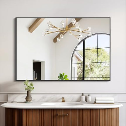 COFENY Black Bathroom Mirror for Wall, 24x36 Inch Rectangle Mirrors with Metal F