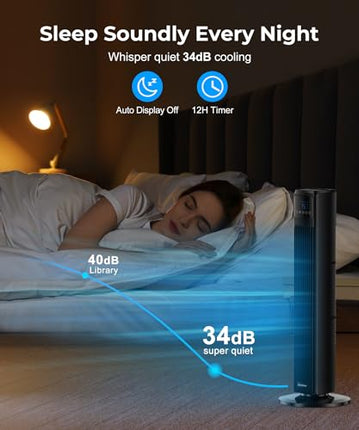 Abolee Tower Fan for Bedroom, Quiet Floor Fan, 90° Oscillating Fans for Indoors