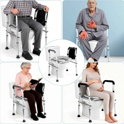 NouraVita Raised Toilet Seat with Handles, Toilet Seat Riser for Seniors with Adjustable Height & Width, 500lb Handicap Elevated Toilet Seat for Elderly, Pregnant, Fit Any Toilet