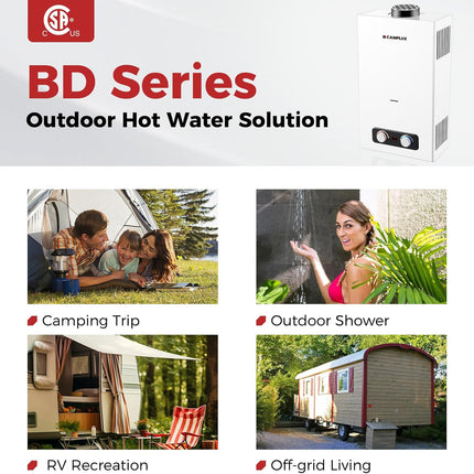 Camplux 10L Outdoor Portable Gas Water Heater, Tankless Propane Water Heater wit