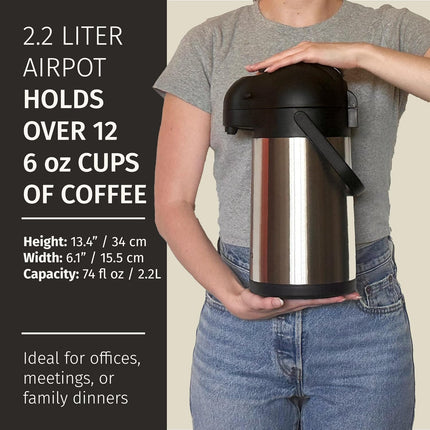 Thermal Coffee Carafe 74Oz, Keeps Coffee Hot for 12Hrs & Cold for 24Hrs, Stainle