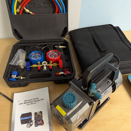 Orion Motor Tech AC Vacuum Pump and Gauge Set, 1/4 hp 3.5 cfm Vacuum Pump Manifo