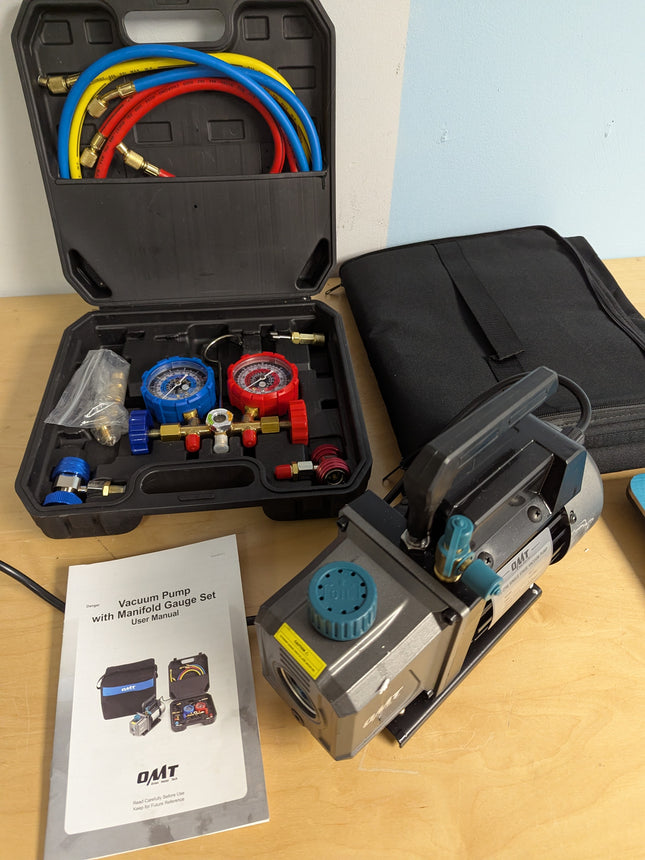 Orion Motor Tech AC Vacuum Pump and Gauge Set, 1/4 hp 3.5 cfm Vacuum Pump Manifo