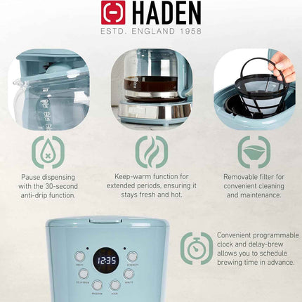 Haden Brighton Coffee Machine, 12 Cup Programmable Drip Coffee Maker with Auto S