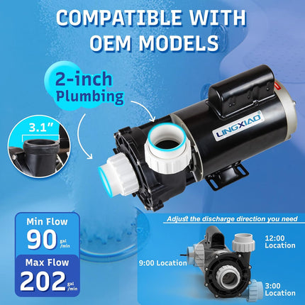 LINGXIAO LX 4HP 2-Speed Hot Tub Spa Pump, 220-240V, 2 Inch Ports