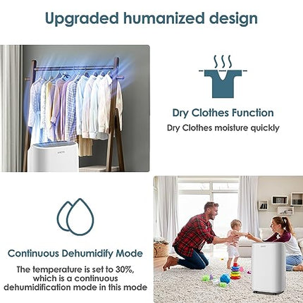 ANDTE 2500 Sq.Ft Dehumidifier for Large Room and Home Basements, 34 Pints Dehumi