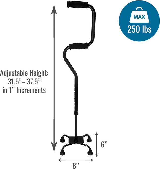HealthSmart Quad Cane, Sit To Stand Walker, Adjustable Quad Cane, Black