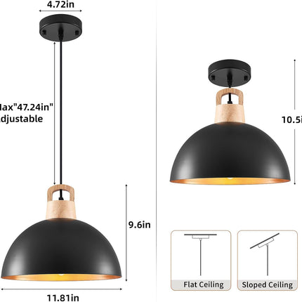 SESIMENT Black Pendant Light 11.8inches 2 Packs, Farmhouse Pendant Light, Indust