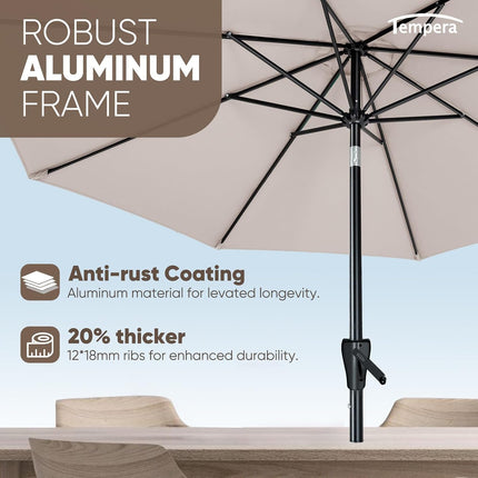 Tempera 9 ft Patio Umbrella Outdoor Table Umbrella with Push Button Tilt and Cra