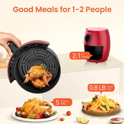 Small Compact Air Fryer, 2.1QT, 4-in-1 Small Mini Airfryer, Bake, Roast, Reheat,