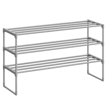 SONGMICS Shoe Rack, 3-Tier Shoe Organizer, Sturdy Storage Shelf, Upright or Upsi