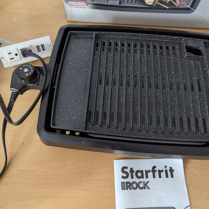 Starfrit The Rock Indoor Smokeless Electric BBQ Grill - Non-Stick 10" x 16" Cook