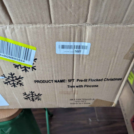 Prelit Artificial Christmas Tree Flocked Snow Trees with Pine Cone Decoration 5FT https://a.co/d/075ie9q7