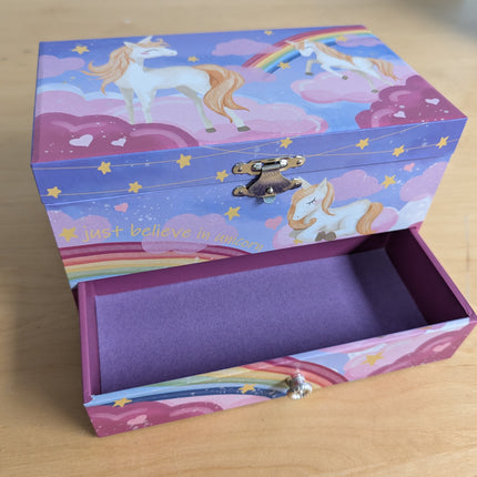 SONGMICS Music Jewelry Box, Ballerina Music Box, Rainbow and Unicorn, 7.5 x 4.3