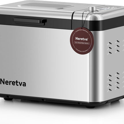 Neretva Bread Maker, 3.3LB Larger Bread Machine 15-in-1 Stainless Steel & Nonsti