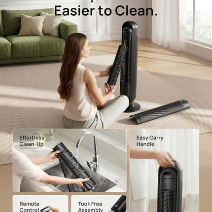 DREO Tower Fan for Bedroom (2026), Bladeless Oscillating Floor Fan with DC Motor, 8 Speeds, 4 Modes & Remote
