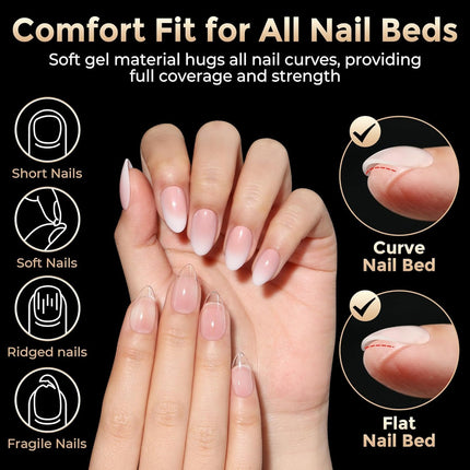 Short Almond Nail Tips: 504pcs Tri-Layer Core Soft Gel Nail Tips, Pre-Etched Sho