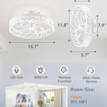 LEDIARY 20 Inch Low Profile Ceiling Fans with Lights and Remote, Fandelier Ceili