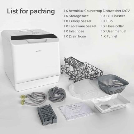 Hermitlux Countertop Dishwasher, 5 Washing Programs Portable Dishwasher With 5-L