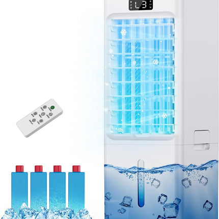 OEARE 3-in-1 Evaporative Air Cooler, 6L Windowless Portable Swamp Cooler with 4 Ice Packs, Remote & 12H Timer