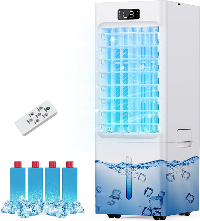 OEARE 3-in-1 Evaporative Air Cooler, 6L Windowless Portable Swamp Cooler with 4 Ice Packs, Remote & 12H Timer