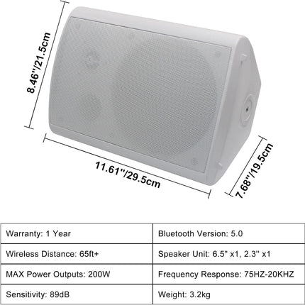 Herdio 6.5 Inch 800W Outdoor Speakers Bluetooth Waterproof Wall Mounted Sound Sy